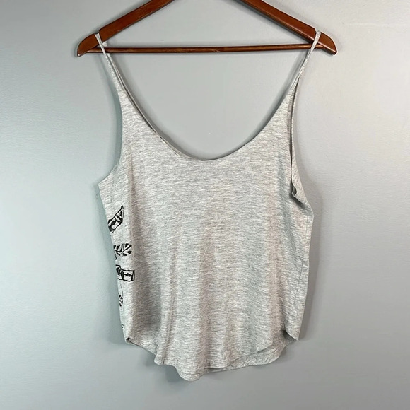 ROXY Graphic Print Tank Top Grey Dreamcatcher Raw Trim Boho Beach S - Picture 7 of 10